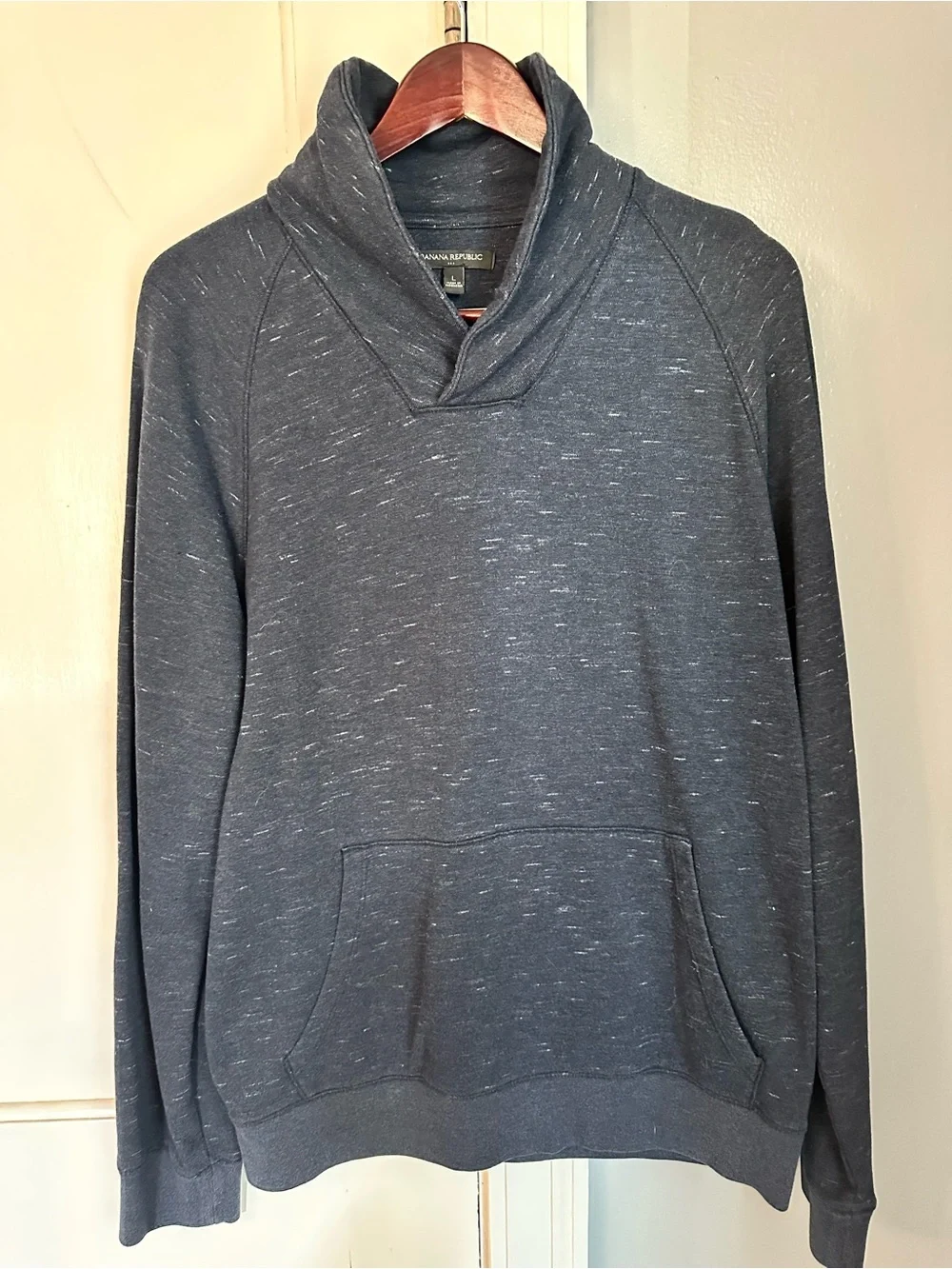 Banana Republic Men's Dark Navy Speckled Shawl-Collar Pullover